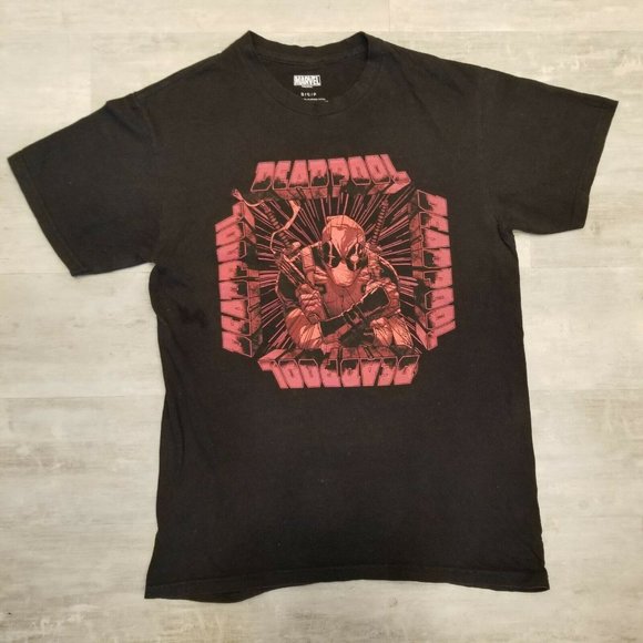 Deadpool black t shirt Official Marvel Red print S - Picture 2 of 5